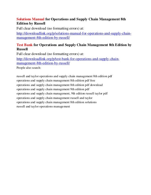 Operations And Supply Chain Management 8th Edition Pdf